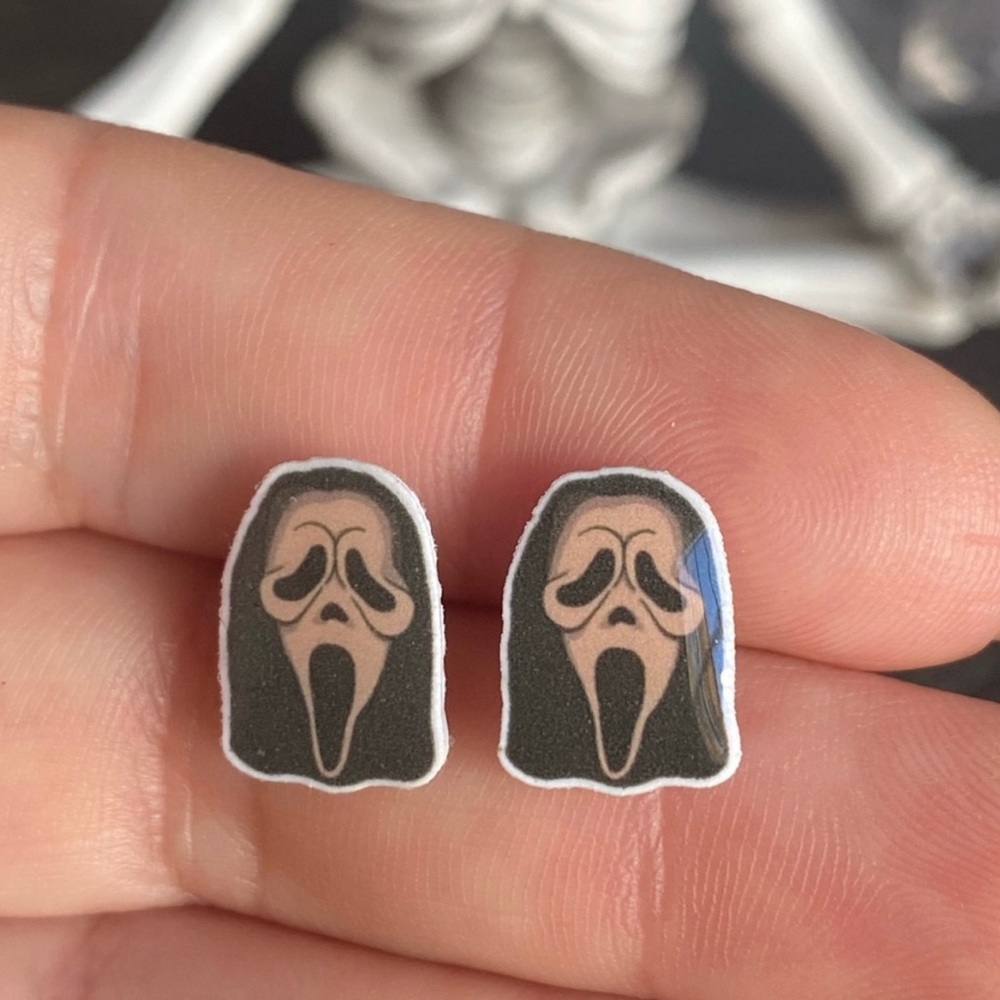 Ghost face from Scream stud earrings. Horror movie earrings